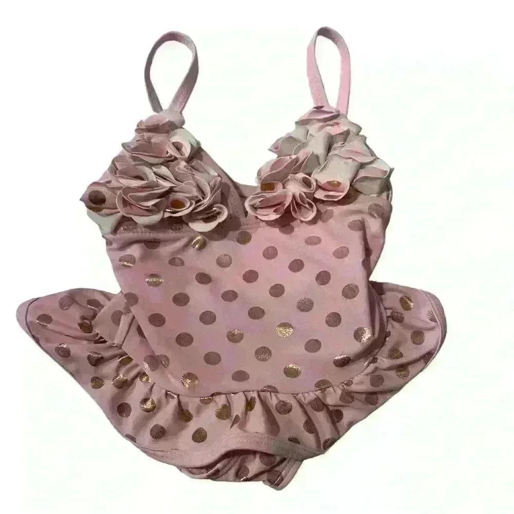 12 Month Floatmini Pink with Gold Polka Dot Toddler Baby‎ One Piece Bathing Suit